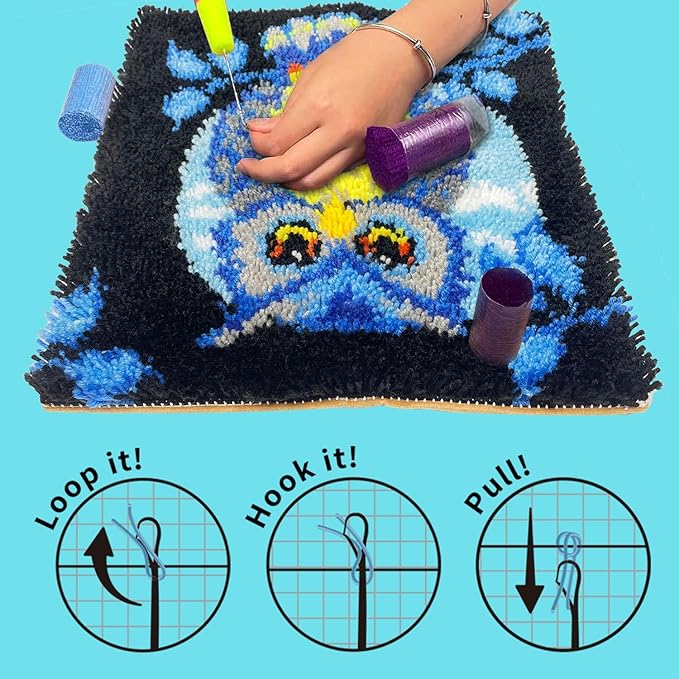 Puzamen Latch Hook Kits for Adults Beginners, 12x12inch Small Latch Hook Rug Kit with Precur Yarns Crochet Tools and Coded Canvas