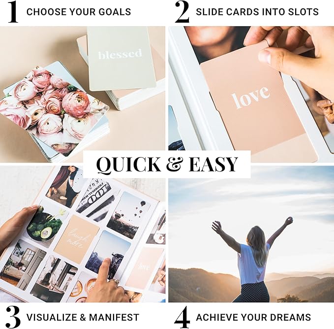 Vision Board Kit for Women - 168 Cards with Premium Pictures & Quotes, Foldable Board & Guide Book | Complete Manifestation Clip Art Craft Supplies for Adults | Original Dream Plan Do All-in-One Kit