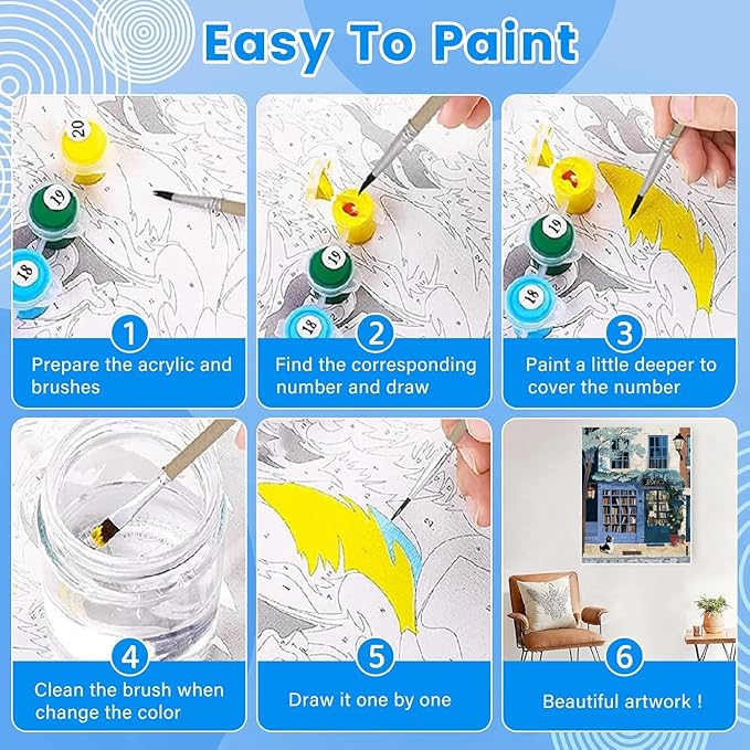 KYOQFVN Book Store Paint by Numbers Kit for Adults - Street Paint by Number Kits on Canvas, DIY Acrylic Painting Kit for Home Wall Decor 16x20 Inch