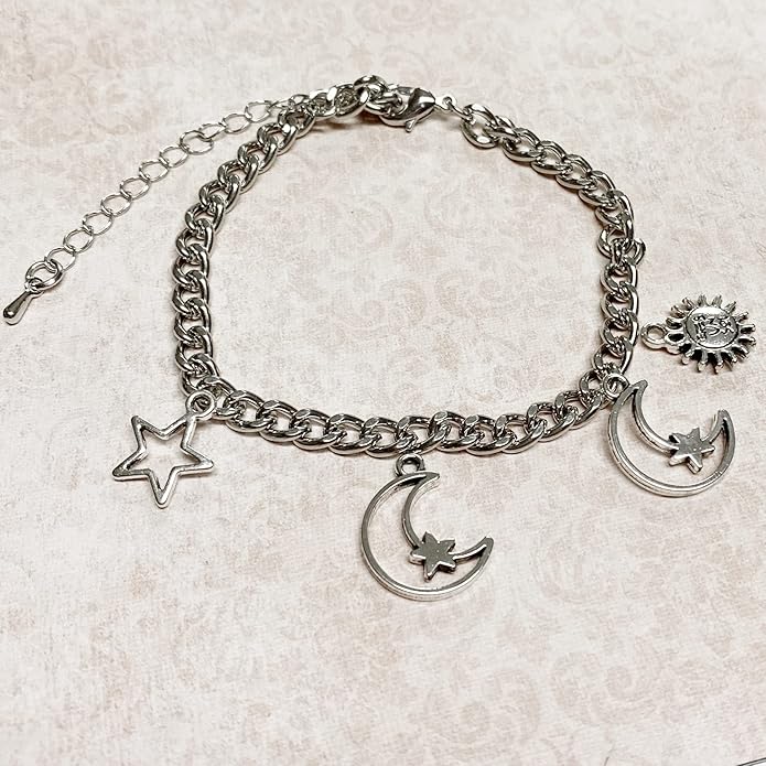 Heather's cf Celestial Beads Moon Charms Pendant Jewelry Making Earrings Necklace Bracelet Kit Findings Jump Rings Lobster Clasp Vintage Finish Plated Non Tarnish Look (Silver Star, 79-150Pcs)
