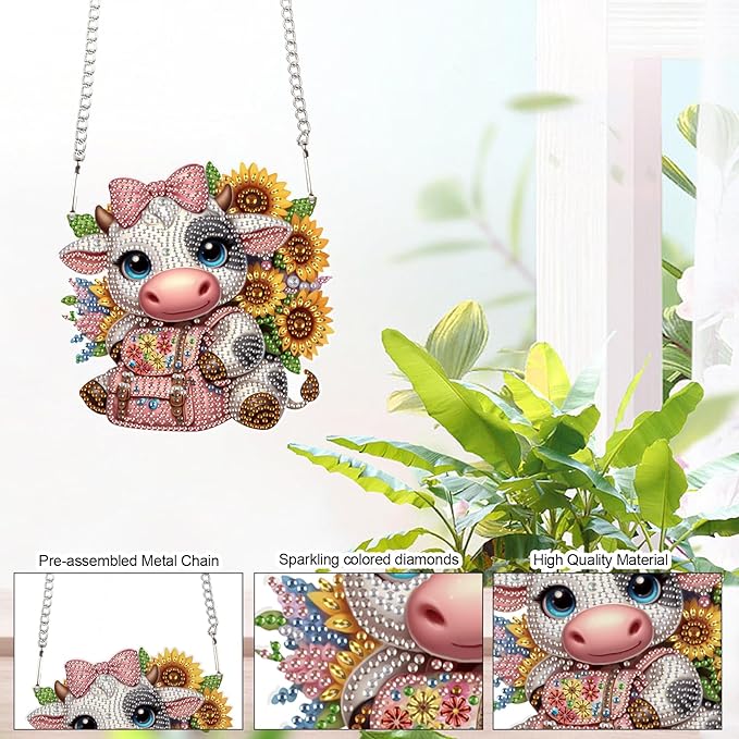 Tontut Sunflower Cow Diamond Art Painting Kits Hanging Decoration,5D Diamond Art Painting,DIY Special Shape Diamond Craft Wall Garden Decoration,Gifts