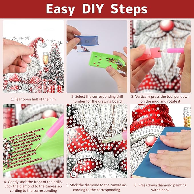 Genius maker Christmas Gnome Diamond Art Hanging Kits for Adults, Diamond Painting Pendant Kit, DIY Acrylic 5D Special Shaped Crystal Diamonds Gem Art Painting Ornament for Home Wall Decor Gift