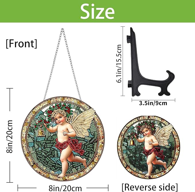 Wergund 5D DIY Angel Diamond Art Hanging Kits, Diamond Art, Acrylic Special Shaped Rhinestone, Window Hanging Pendants for Home Wall Garden Front Door Outdoor Decor Gift
