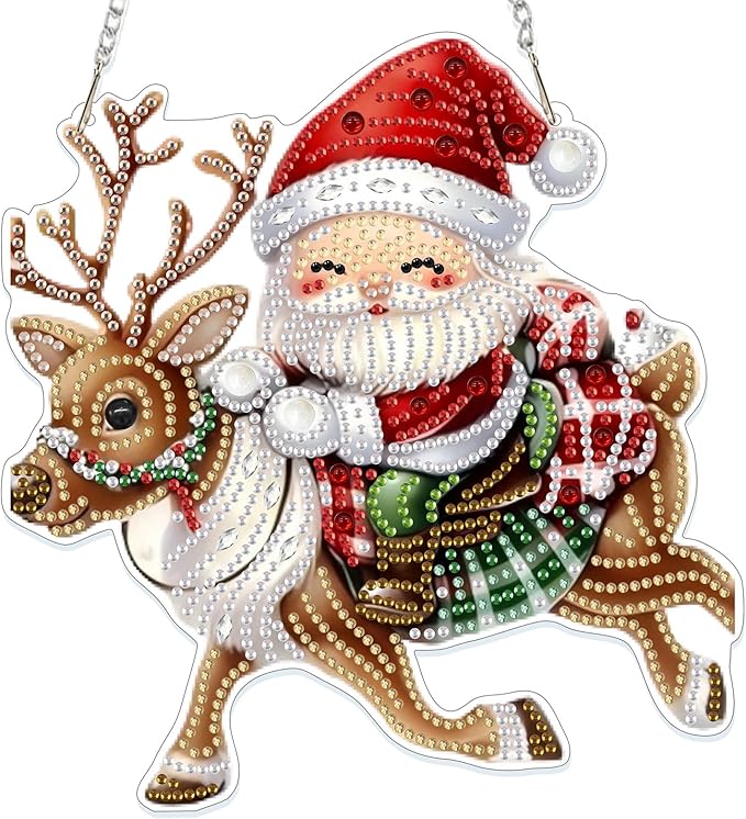 GHHKUD Hanging Diamond Art Santa Claus and Reindeer Pendants Kits, DIY Hanging Decoration Double Sided Christmas Diamond Pinting Ornaments for Adults Kids Gifts for Home Decor