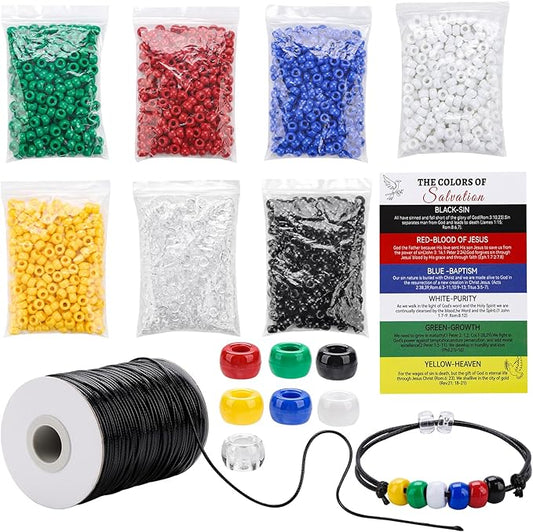 1400 Pcs Plan of Salvation Bracelet Kit Gospel Bracelets Salvation Cards with 200 Bulk Plan of Salvation Cards and 100 Yards Waxed Cotton Thread Cord Christian Teaching Kits