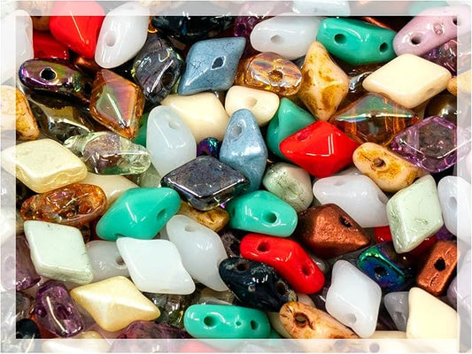 160+ pcs DIAMONDUO glass two-hole beads rhombus gemduo, approx. 0.2 x 0.3 inches (5x8mm), 0.88oz = 25 g, Color Mix
