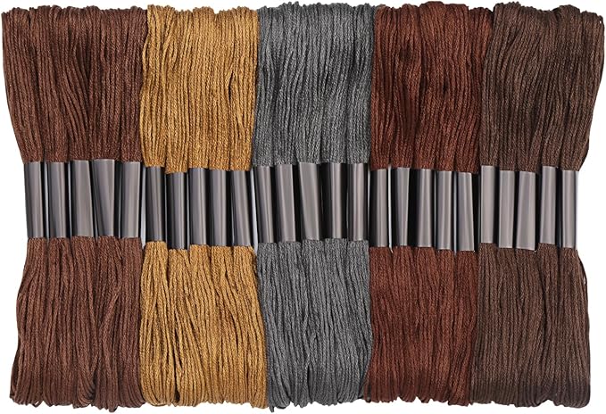 25 Skeins Embroidery Thread, Brown Series Cotton Embroidery Floss, Cross Stitch Threads Embroidery Thread Floss Bracelet String Including Floss Bobbins for DIY Bracelet Making Craft