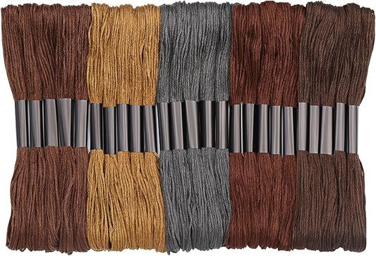 25 Skeins Embroidery Thread, Brown Series Cotton Embroidery Floss, Cross Stitch Threads Embroidery Thread Floss Bracelet String Including Floss Bobbins for DIY Bracelet Making Craft