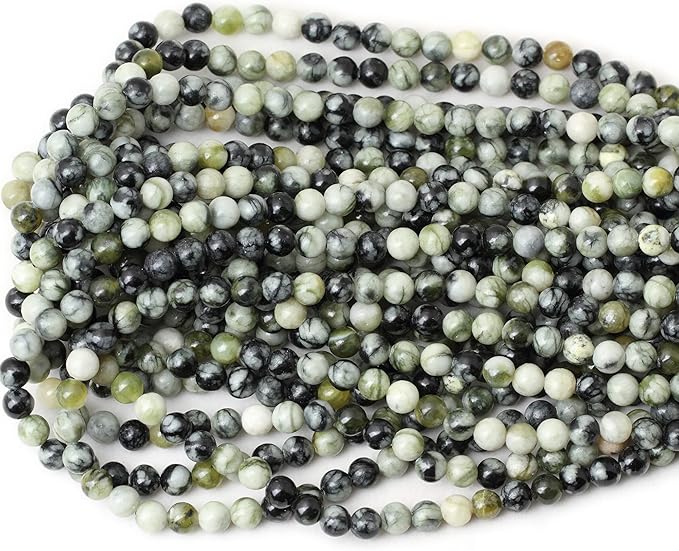 cheavian 60pcs 6mm natural green vine jasper round loose beads for jewelry making 1 strand 15"