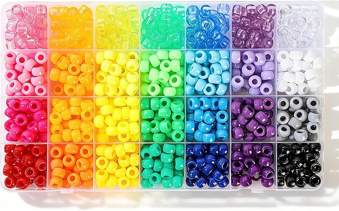 28 Colors Pony Beads Kit for Bracelets, 700PCS 6x9mm Plastic Kandi Beads Bulk for Jewelry Making