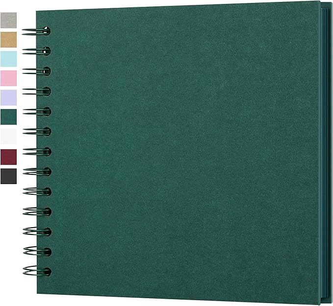 Yopih 7 x 7 Inch DIY Scrapbook Photo Album Hardcover Kraft Blank Page Acid-Free 40 Pages (20 Sheets) Memory Book for Wedding Anniversaries Family Baby Memories Small Scrapbooking Projects, Green