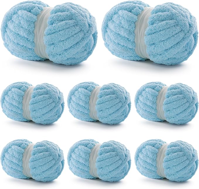 8 Pack Chunky Yarn for Hand Knitting - Chenille Yarn for Crocheting - 224 Yds Chunky Blanket Yarn Jumbo, Thick Fluffy for Knitting Blankets, Super Bulky Yarn 61.6 Oz (Lake Blue)
