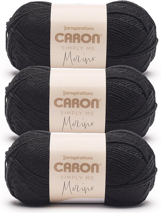 Caron Simply Me Merino Pitch Black Yarn - 3 Pack of 100g/3.5oz - 50% Acrylic, 50% Merino Wool - #3 DK (Light) - 215 Yards - Knitting/Crochet