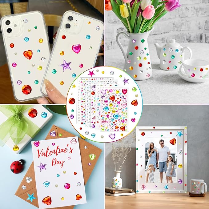 1296 pcs Easter Gem Stickers Rhinestones for Crafts, Sparkling Cute Star Heart Round Small Stickers for Women Adults, Glitter Jewels Stickers for Face Eye Body Makeup, DIY Decoration WUINOID