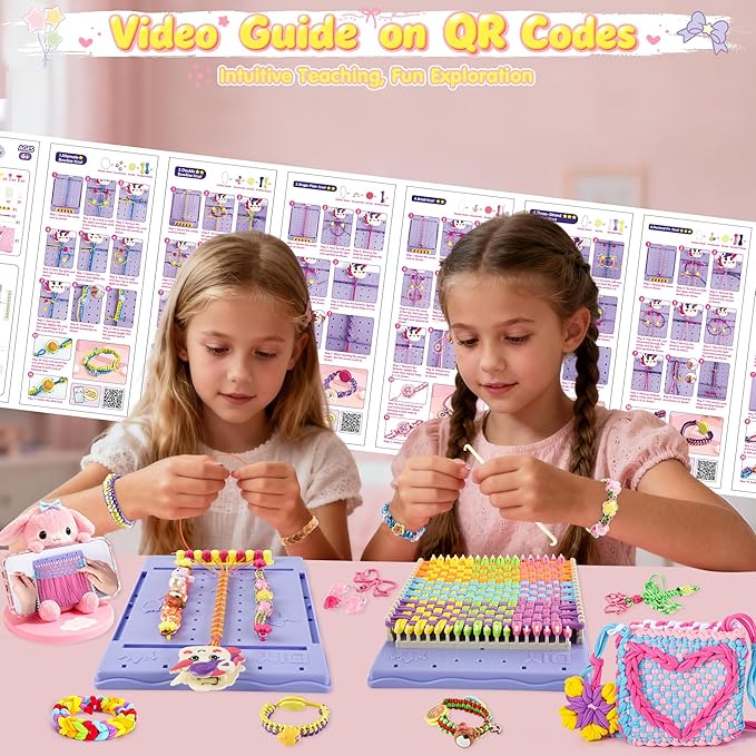 nicella multi-functional 400+ pcs friendship bracelet making kit for girls,weaving loom kit toys, craft kits for kids,age 6-12 year old girls gifts ideas, bracelet & coaster & bag weaving making kit