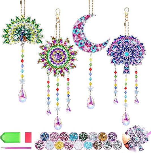 HYXBXSS 4pcs Diamond Art Kits, Birthday Gifts for Aged 14 and Above Year Old for Teen/Adults,Diamond Painting Wind Chimes Craft Kits, DIY Suncatcher Gem Art Kits Home Garden Decor