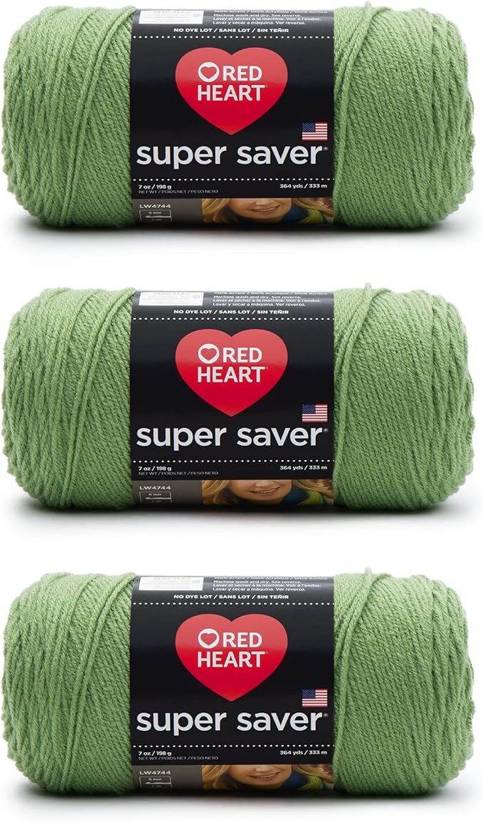 RED Heart Super Saver Soft Acrylic Yarn, 3 Pack of 198g/7oz Tea Leaf 4 Medium Worsted Yarn for Knitting & Crocheting, Perfect for Chunky Sweaters, Blankets, Amigurumi (Tea Leaf, 364 Yards 3-Pack)
