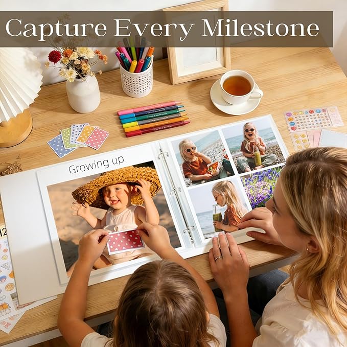 Vienrose Linen Scrapbook Photo Album Kit, Large 3 Ring Binder Scrapbook with 30 Plastic Sleeves, 15x13 Inch DIY Memory Book for Wedding, Baby Shower, Family & Kids Keepsake Gift, Beige
