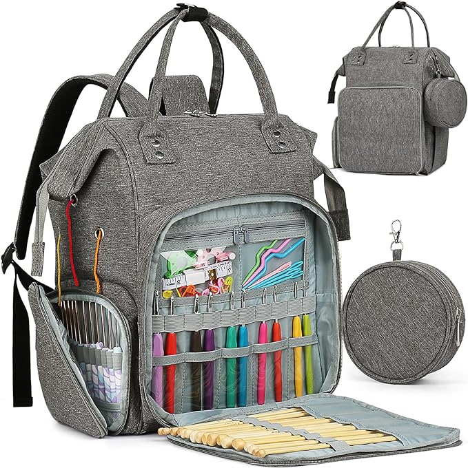 Coopay Huge Crochet Bag, Travel Knitting Bag Large Capacity Yarn Storage Organizer Bags for Unfinished Project, Crochet Hooks, Knitting Needles, Skein Yarn, Great Knitting & Crochet Supplies, Gray