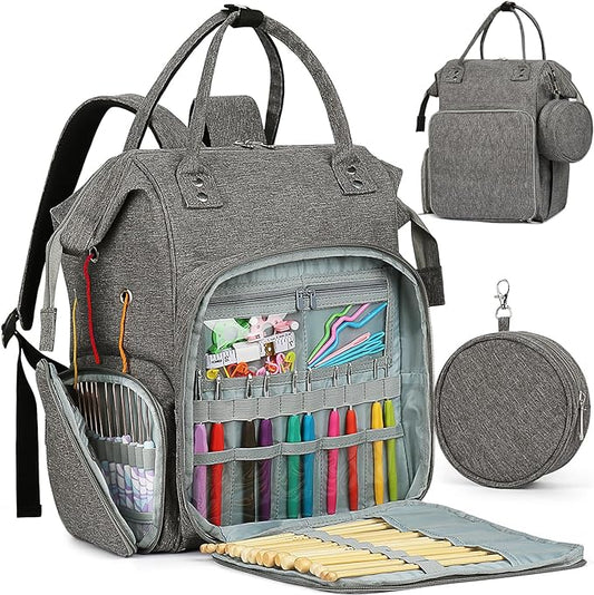 Coopay Huge Crochet Bag, Travel Knitting Bag Large Capacity Yarn Storage Organizer Bags for Unfinished Project, Crochet Hooks, Knitting Needles, Skein Yarn, Great Knitting & Crochet Supplies, Gray