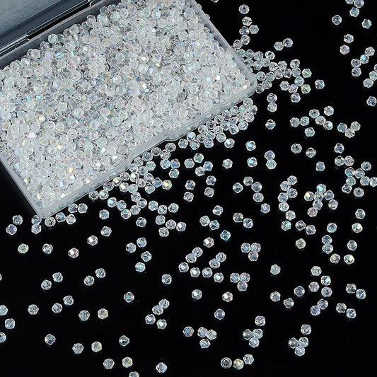 laopottbeads 1200pcs 3mm bicone crystal glass beads for jewelry making, sparkling mini beads for suncatchers, diy bracelets & craft projects (ab white)