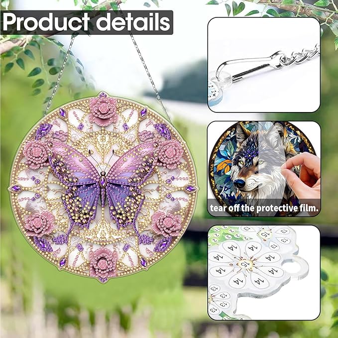 SKRYUIE Butterfly Hanging Diamond Art Kits for Adults Pendant Suncatcher, Special Shaped Crystal DIY Pearl Diamond Painting Kit, Gift for Mother Spring Summer Window Wreath Decor 7.48 x 7.32 Inch A38