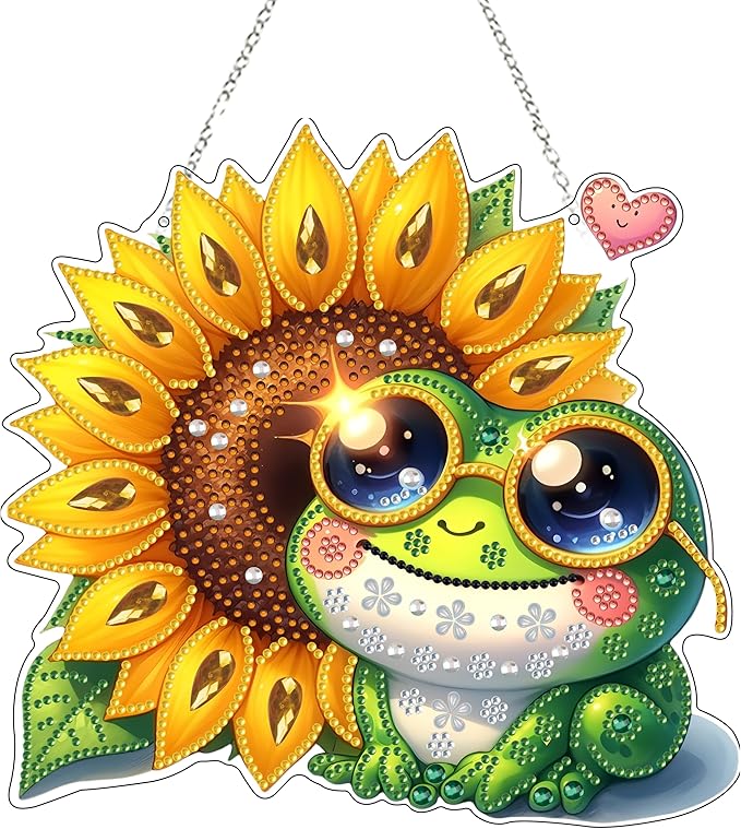 JJFox Diamond Art Hanging Kit for Adult,Special Shaped Rhinestone,Double Sided 5D DIY Acrylic Diamond Art Painting Window Pendants Home Garden Wall Hanging Kits Hanging Ornament (Frog)