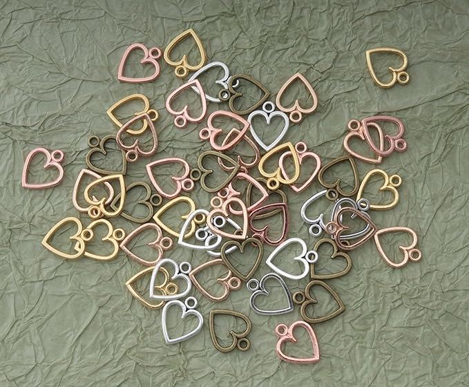Ruwado 50 pcs Hollow Heart Jewelry Making Kits for Jewelry Making Small 1.5 x 1.2 cm Cute Accessories for DIY Crafting Project Christmas Tree Décor Necklace Bracelet Keychain Earring (Colorful)