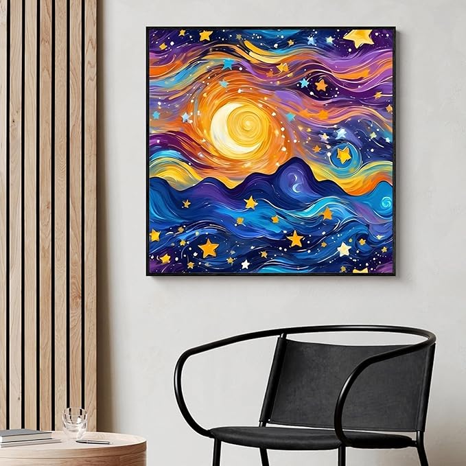 Yezavesu Starry Night Diamond Art Kits for Adults, Starry Sky Diamond Painting Kit for Beginners, 5D DIY Round Full Drill Painting with Gem Art Craft Kits for Home Wall Decor 14x14 Inch