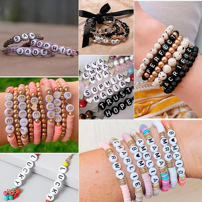 Amaney 1500 Pieces 6 Colors 4x7mm Round Acrylic Alphabet Letter Beads A-Z Mixed and Crystal Line for Jewelry Making