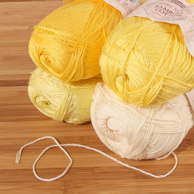 JubileeYarn Baby Soft Bamboo Cotton Yarn - 50g/Skein - Shades of Yellow - 4 Skeins