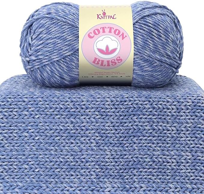 Cotton Bliss Soft Cotton Blend Yarn for Crocheting, 4-Pack (640Yds / 400G), Free Patterns, Beginners Friendly - #4 Medium Worsted Weight Yarn for Baby Blanket - Sapphire Tides