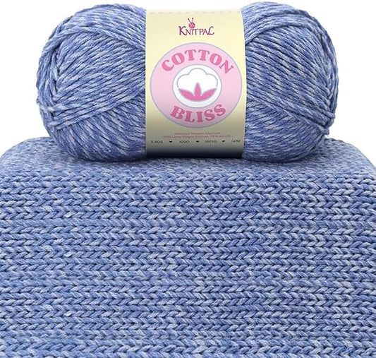 Cotton Bliss Soft Cotton Blend Yarn for Crocheting, 4-Pack (640Yds / 400G), Free Patterns, Beginners Friendly - #4 Medium Worsted Weight Yarn for Baby Blanket - Sapphire Tides