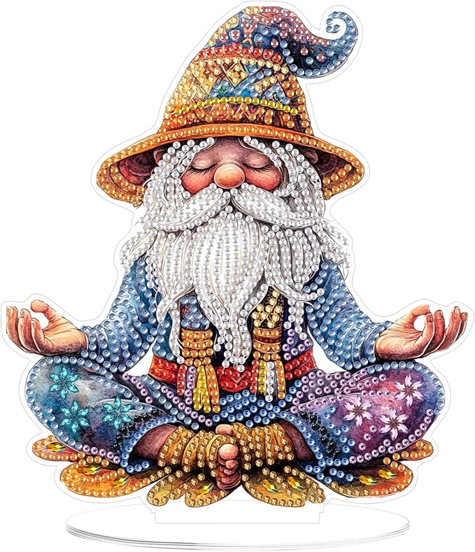KEYIFA Diamond Painting Desktop Ornament, DIY Meditation Gnome Diamond Art for Adults Beginner, Gem Arts Table Decor Special Shaped Rhinestone Crafts Home Desk Decoration Gift, Double Sided
