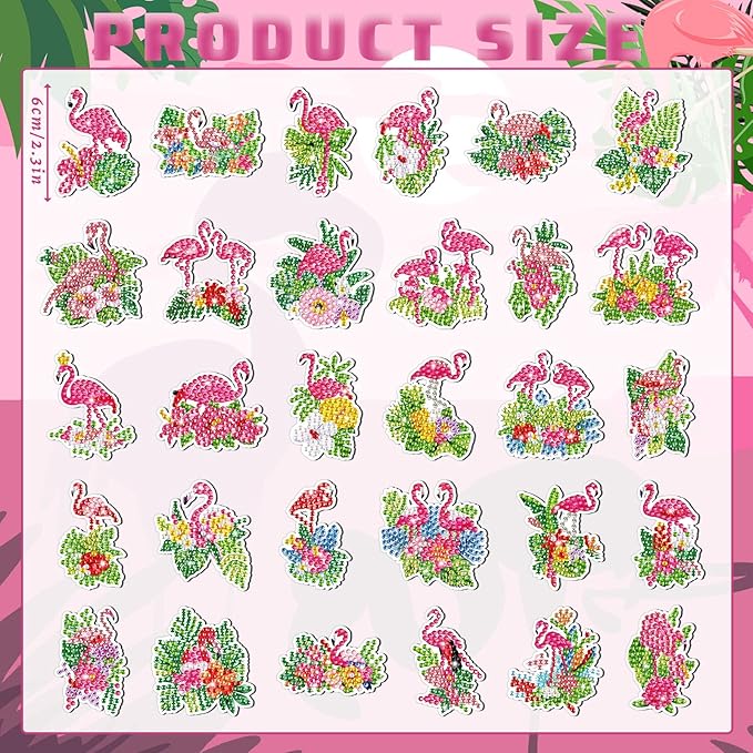 30 Pcs Summer Diamond Art Painting Magnets Flamingo Fridge Magnetic Diamond Art Painting Kits Flamingo Fridge Sticker Magnet DIY Craft for Adult Beginner Gifts Toy Home Office Decors