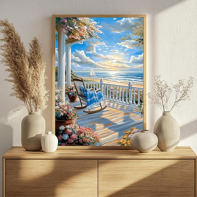 Landscape Paint by Numbers for Adult, Paint by Numbers Kit for Adults Beginners, DIY Beach Acrylic Painting on Canvas for Home Wall Art Decor 16x20Inch