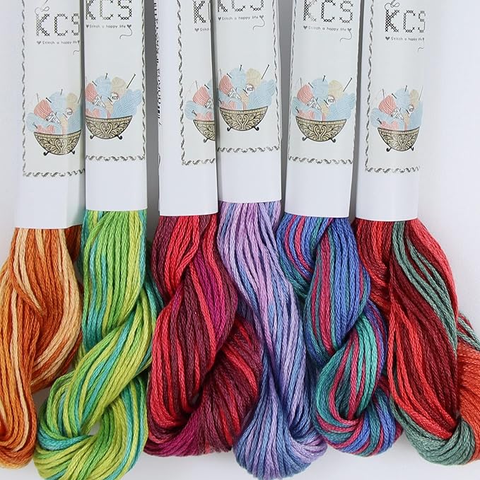 KCS Big skeins of 25 Meters Size 25 Color Variegated Cross Stitch Stranded Threads,6 skeins,17