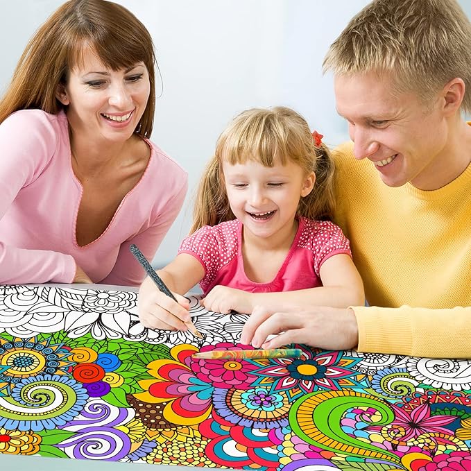 dvbonike jumbo mandala coloring poster giant flower diy drawing paper art blank banner 55.1 x 23.6 inch color-in table cover wall decoration school group activities for kids arts craft party suppiles