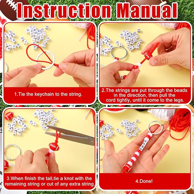 Landical 564 Pcs Football Keychain Making Kit DIY Red Football Bead Key Chain Craft Adjustable Sport Letter Bead Charm Sport Theme Party Favor Gift Backpack Accessories Holiday Decor(Delicated Color)