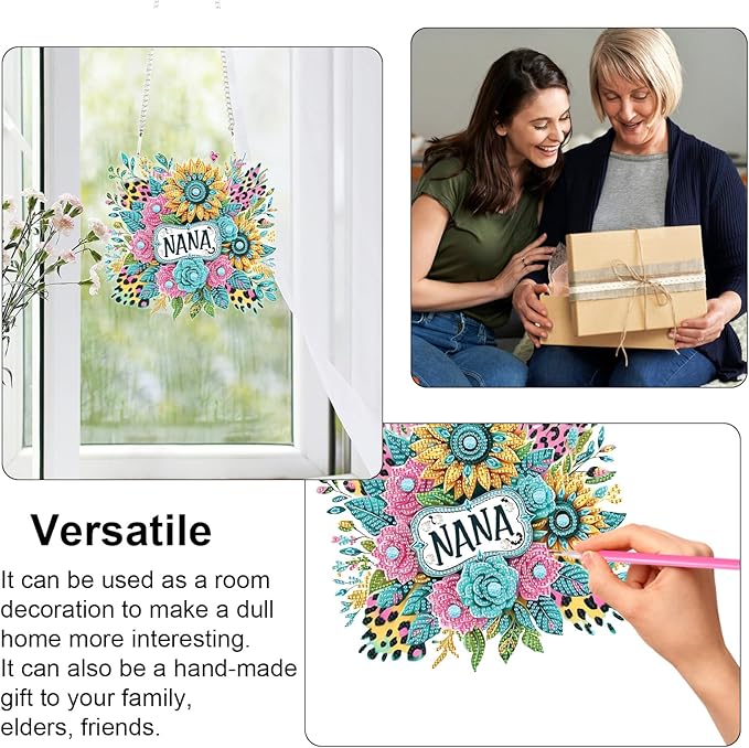Diamond Art Painting Hanging Pendant, NANA DIY Sunflower 5D Special Shape Crystal Diamond Art Partial Mosaic Making Craft Wreath Ornaments, Large size Home wall decor window decoration Handmade Gift