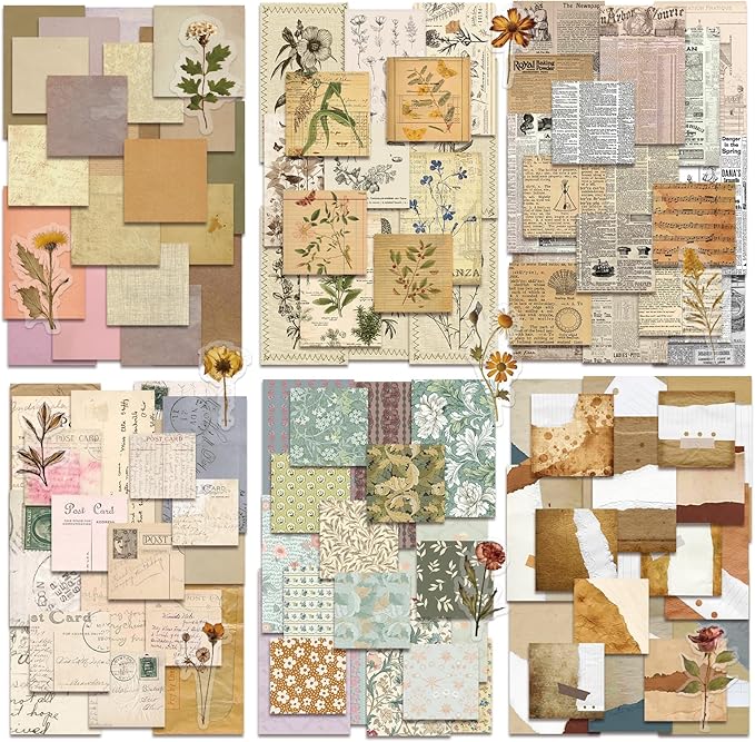 slapaflife 450 PCS Vintage Scrapbook Supplies Junk Journal Supplies, Scrapbook Supplies Kit Include Flowers for Scrapbooking, Planner, Craft Supplies