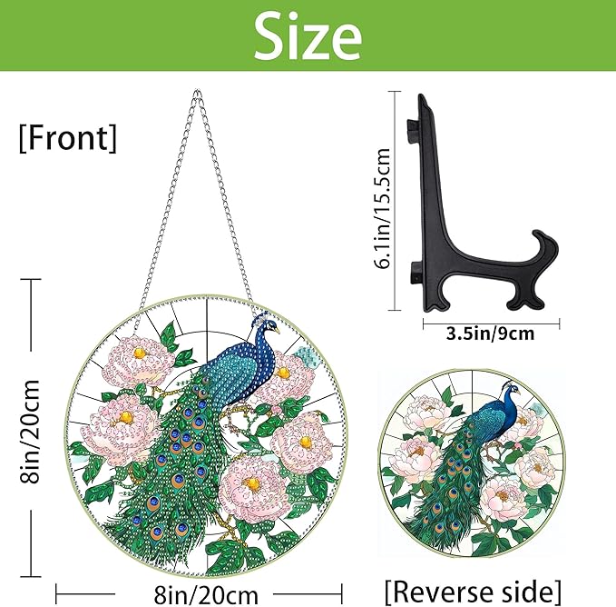 Wergund 5D DIY Peacock Diamond Art Hanging Kits, Hanging Diamond Art Bird, Acrylic Special Shaped Rhinestone, Window Hanging Pendants for Home Wall Garden Front Door Outdoor Decor Gift(Peacock)
