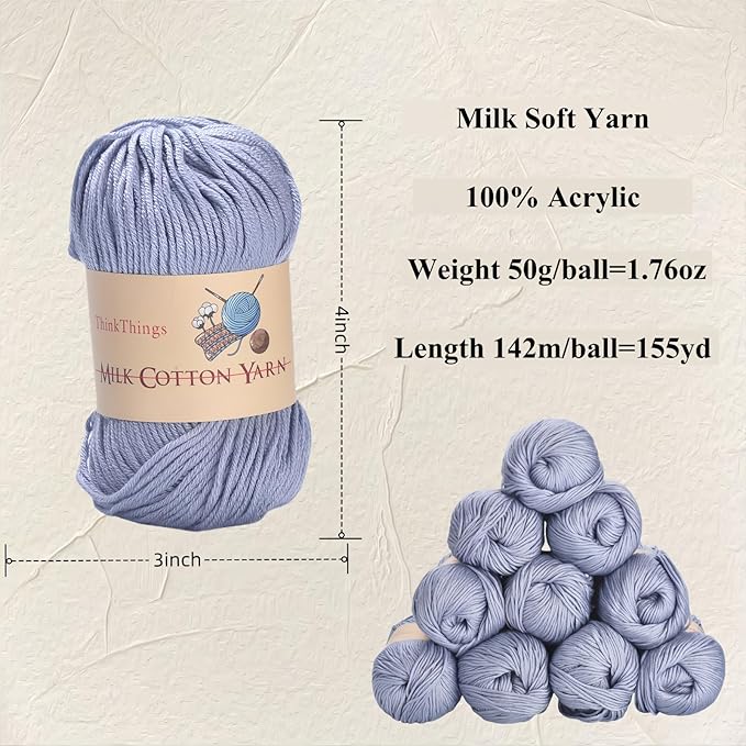 Acrylic Yarn for Crocheting - Hand Knitting Light Gray Yarn - Crochet Thread for Crocheting Bulk - 10Balls 17.6Ounces Large Pack (Light Gray)