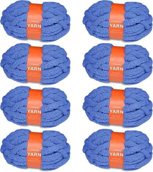 Chunky Yarn for Hand Knitting and Blankets – Super Soft Jumbo Chenille Yarn Pack for Crocheting, Bulky DIY Projects, 8 Skeins(Country Blue)