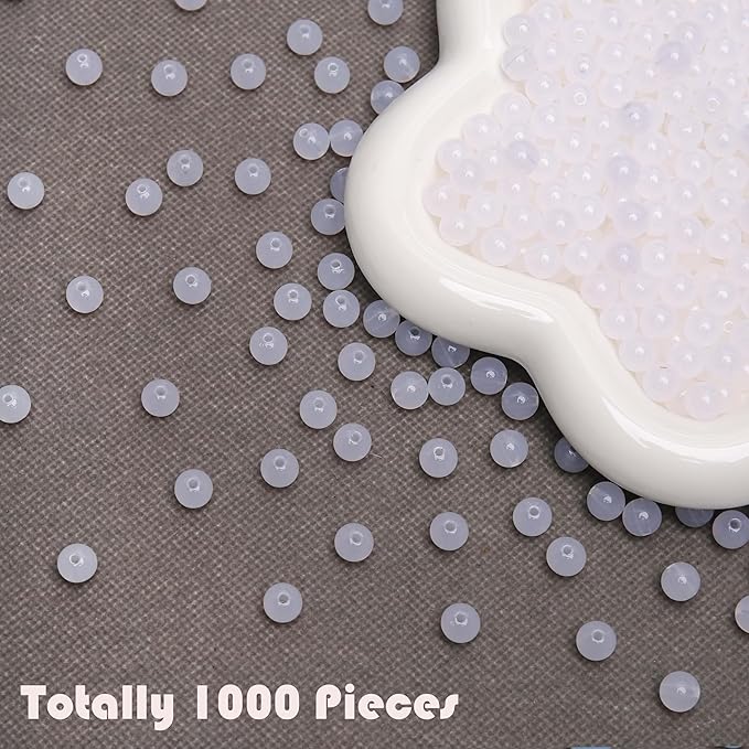 bonny boxx 1000pcs 6mm jelly white acrylic round beads, smooth transparent acrylic balls, plastic resin gumball bubblegum chunky beads for necklace & bracelet making, crafting supplies
