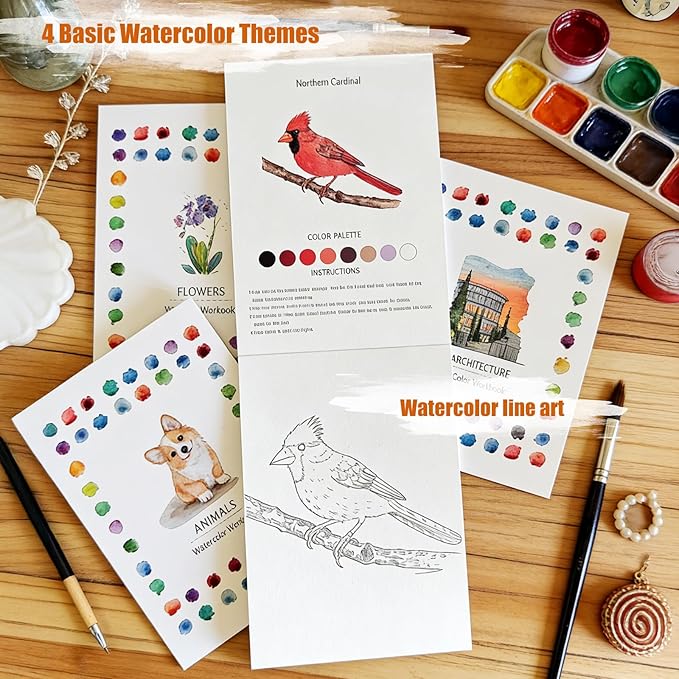 Watercolor Workbook, 100% Cotton Watercolor Paper Pad Set – 4 Pack (52 Sheets), 5.4" x 7.4" Cold Press 140lb / 300gsm Glue Bound Art Paper for Adults, Beginners & Daily Practice