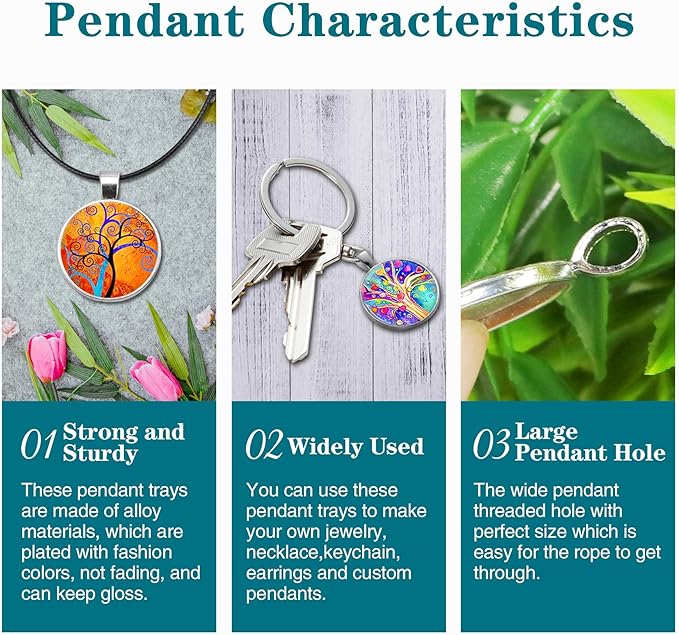 120Pcs Pendant Trays, Alloy Tray Charms Bulk, Round Pendant Blank, Bezel Trays for Homemade Necklaces, Jewelry Making, DIY Crafts, Resin Art and Paint Pour Skins