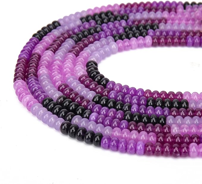 2 Strands (150PCs) Purple Shade Jade Rondelle Beads, 5 * 8mm Gemstone Loose Spacer Abacus Disk Beads for DIY Bracelet Necklace Earrings Jewelry Making, Craft Supplies Beading Kit