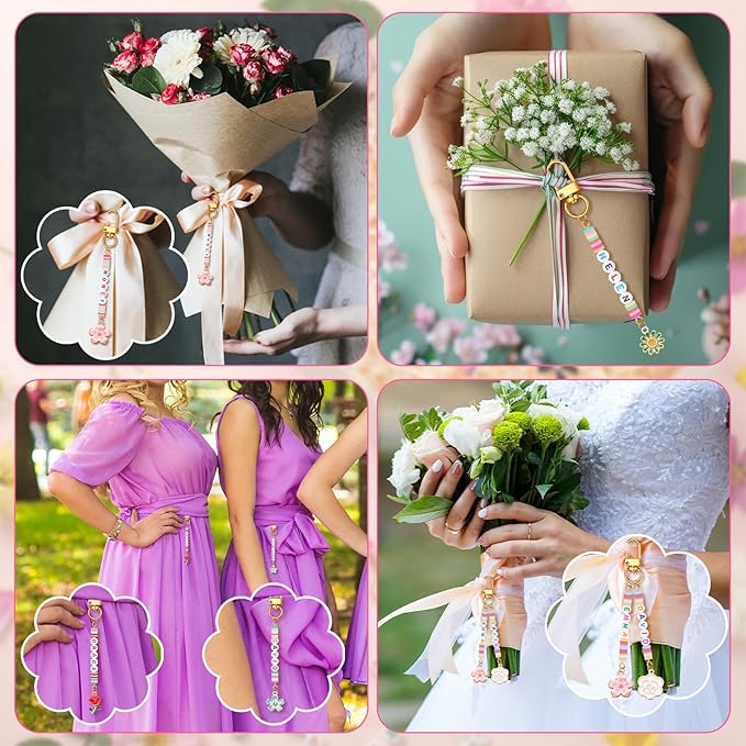 Tondiamo 2823 Pcs Bead Keychain DIY Craft Making Kit Bag Charms Key Ring Letters Beads String for Gift Jewelry Key Ring Backpack Accessories(Flower)