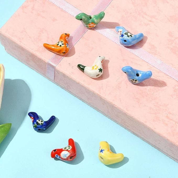 8Pcs Porcelain Ceramic Pigeon Shape Beads, 7 Colors Cute Animal Porcelain Loose Spacer Beads for DIY Necklaces Bracelets Crafts Supplies Jewelry Accessories
